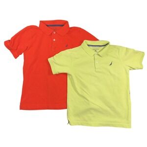Nautica Polo Shirt Boys Medium 6-7 Orange Green Lot Of 2 Cotton Polos Logo